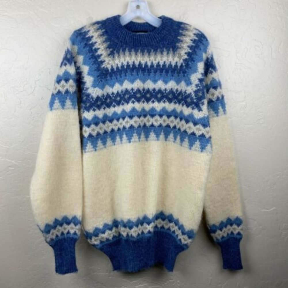 VTG Nesjar of Norway cream blue print fair sweater - Picture 1 of 3